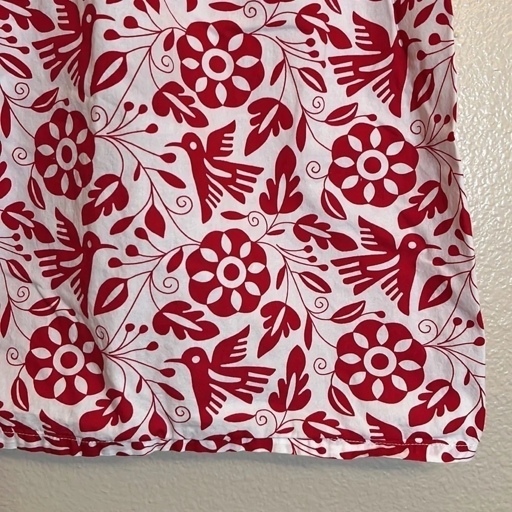 𝅺TEA Collection Red White Floral Birds Short Sleeve Dress